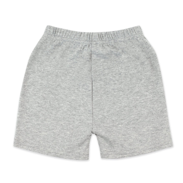 Heather gray organic cotton baby shorts with a elastic waistband.