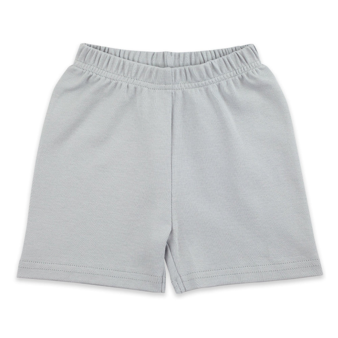 Light gray organic cotton baby shorts with an elastic waistband