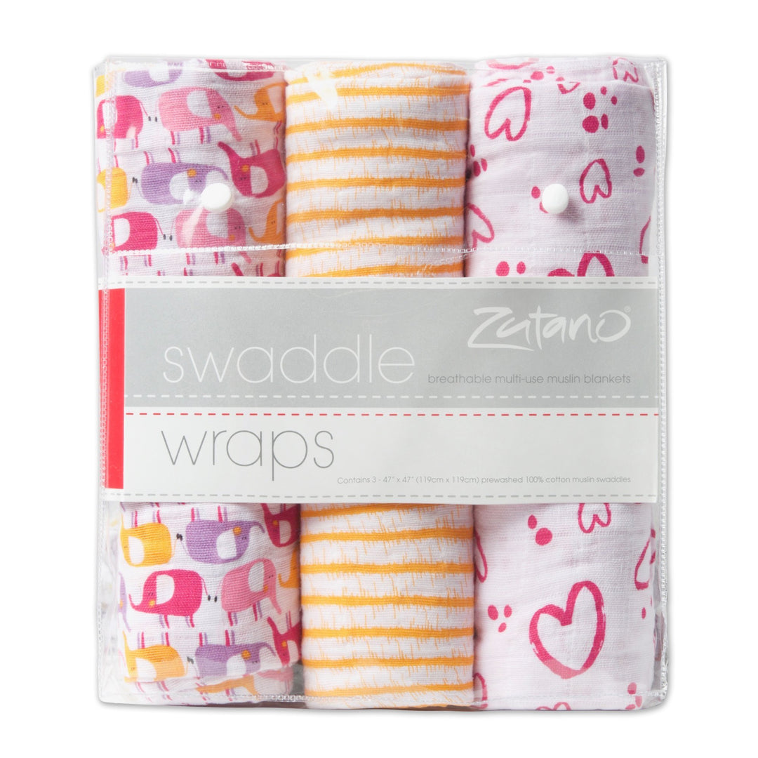 Zutano pink elephant swaddle pack