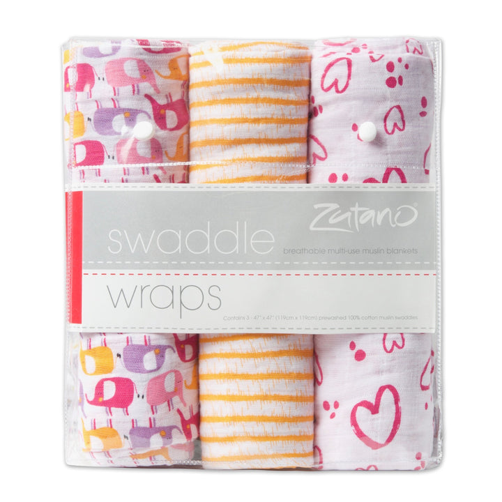 Zutano pink elephant swaddle pack
