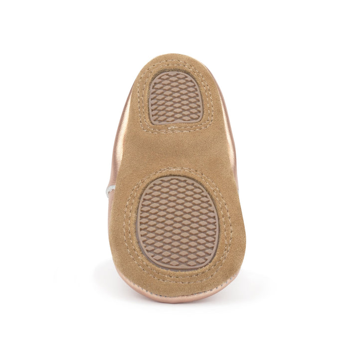 Zutano baby Shoe Metallic Rose Gold Leather Bow Moccasins