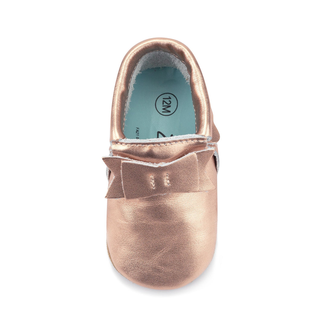 Zutano baby Shoe Metallic Rose Gold Leather Bow Moccasins