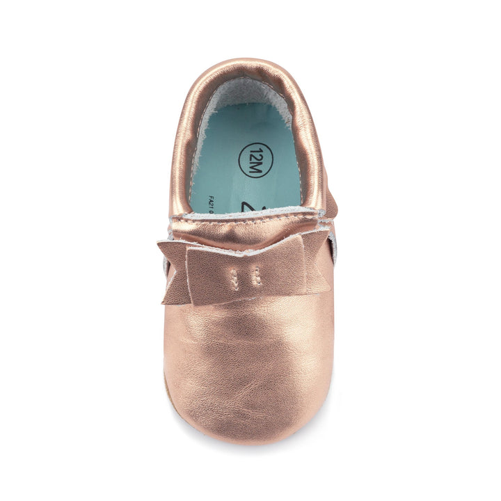 Zutano baby Shoe Metallic Rose Gold Leather Bow Moccasins