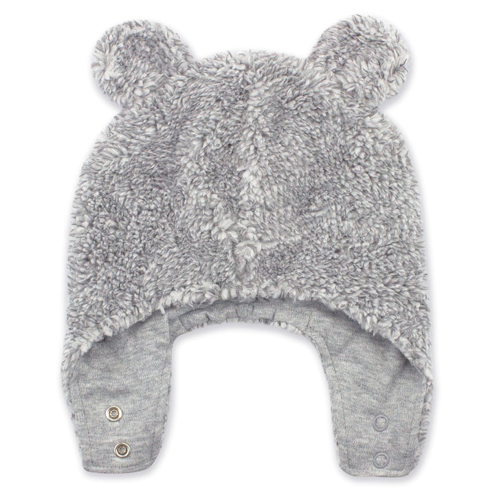 Zutano baby furry bear hat set - Heather gray