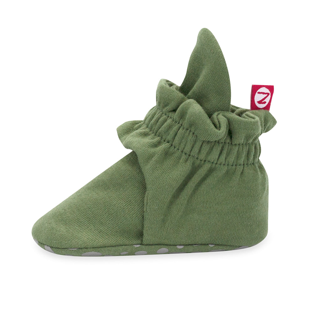 Green organic cotton baby booties with gripper soles