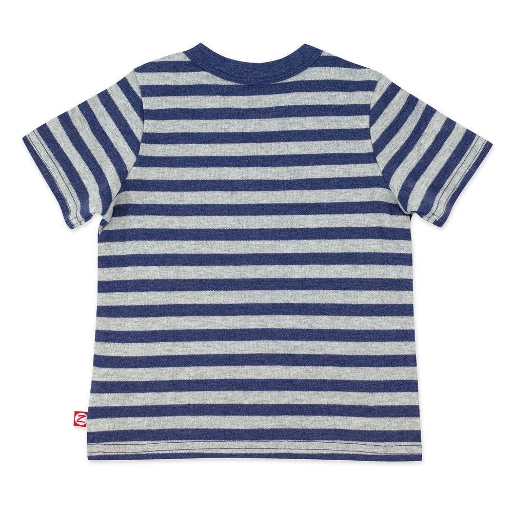 Zutano heather navy stripe organic cotton pocket tee