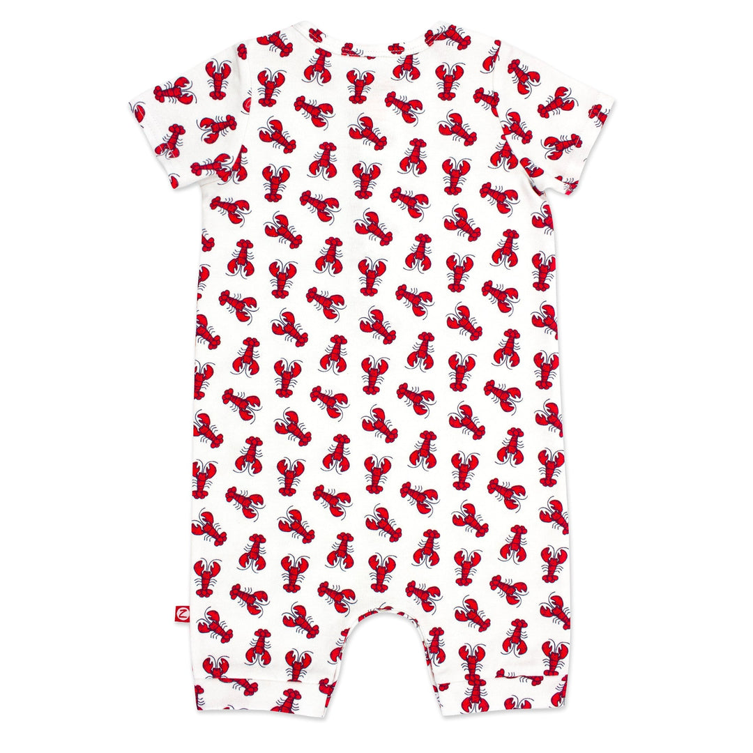 Organic cotton short sleeves henley bodysuit with a lobster print.