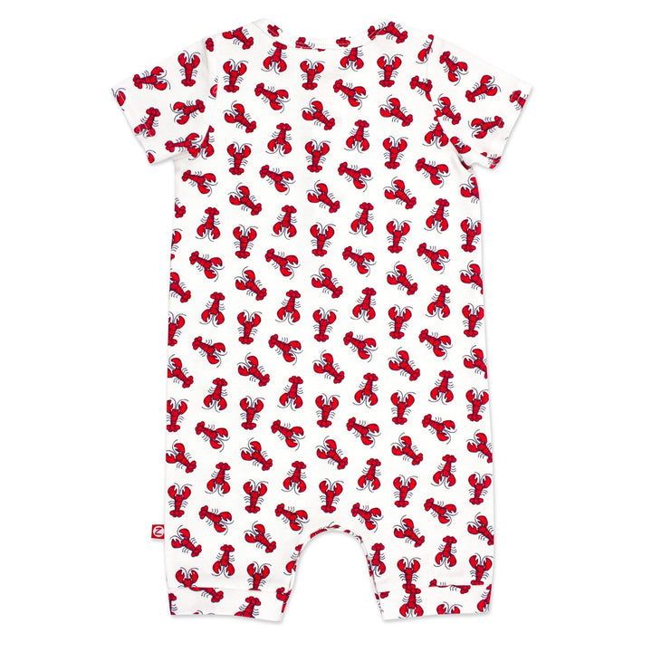 Organic cotton short sleeves henley bodysuit with a lobster print.