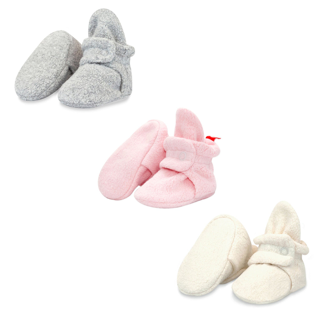 Zutano baby Bootie Cozie Fleece Baby Bootie 3 Pack - Heather Gray/Baby Pink/Cream