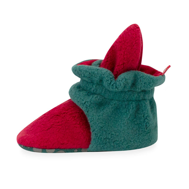 Zutano baby Bootie Cozie Fleece Color Block Gripper Baby Bootie - Cranberry/Fern
