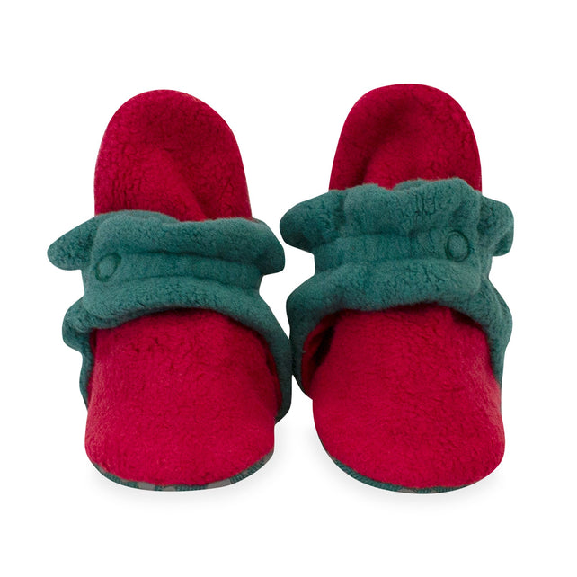 Zutano baby Bootie Cozie Fleece Color Block Gripper Baby Bootie - Cranberry/Fern