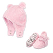 Zutano baby Bootie & Hat Set Furry Bootie and Furry Bear Hat Set - Baby Pink