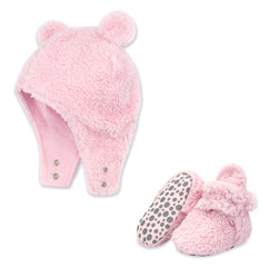 Zutano baby Bootie & Hat Set Furry Bootie and Furry Bear Hat Set - Baby Pink