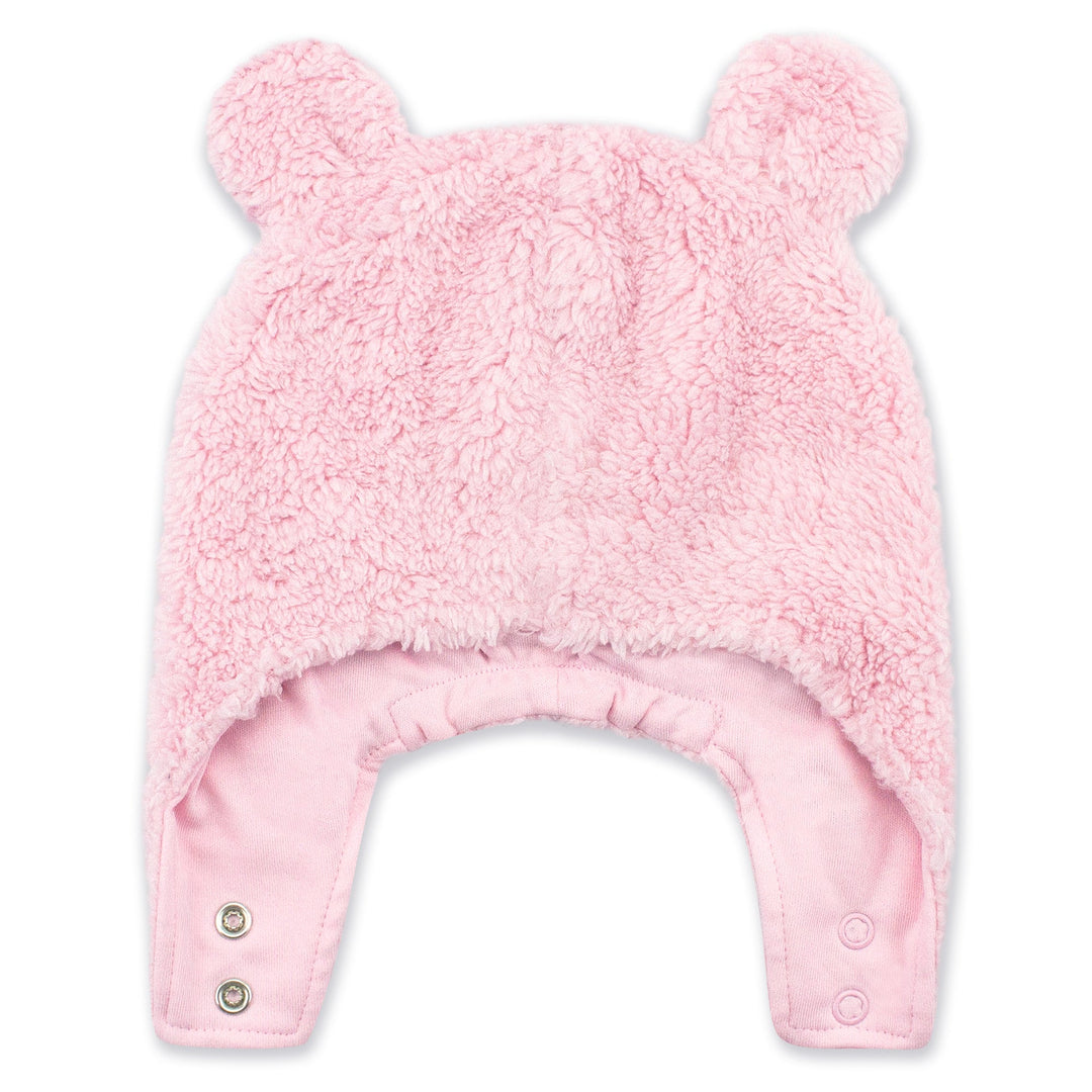Zutano baby Bootie & Hat Set Furry Bootie and Furry Bear Hat Set - Baby Pink