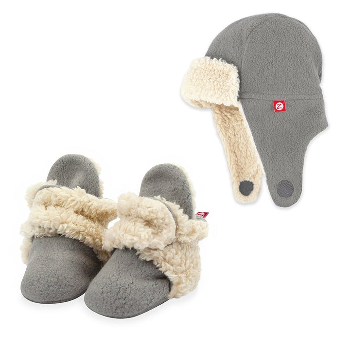 Zutano baby Cozie Furry Bootie & Trapper Hat Set - Gray