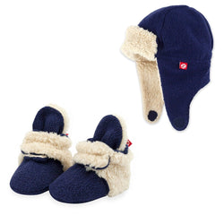 Zutano baby Cozie Furry Bootie & Trapper Hat Set - True Navy
