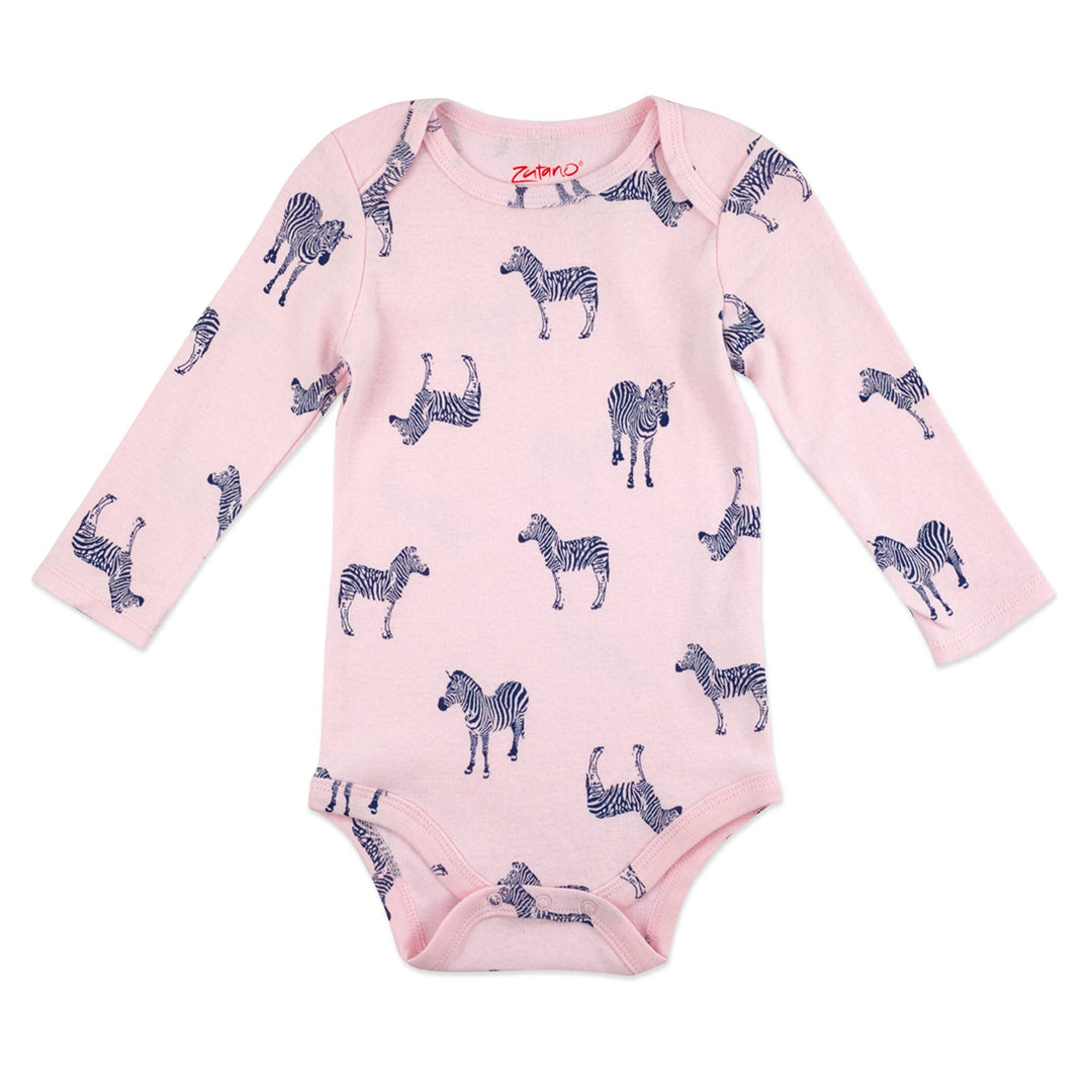 Zutano One Piece Zebra Organic Cotton Rib Bodysuit - Baby Pink